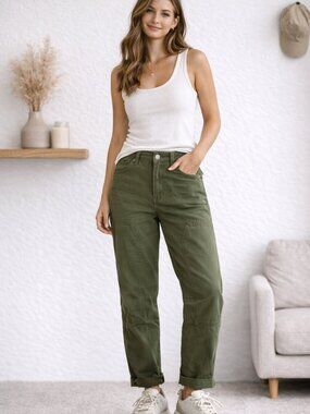 Zara Olive Green Utility Cargo Pants High Waist Straight Leg Size 4